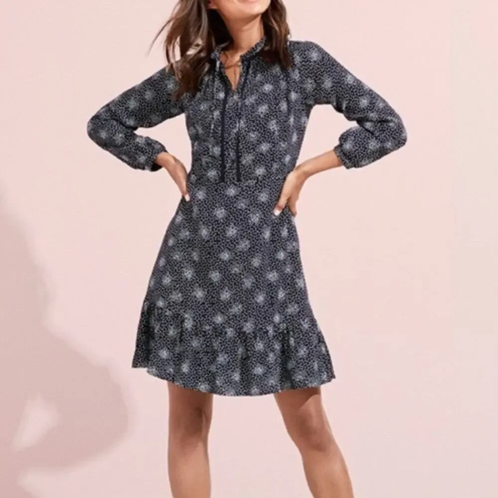 LOFT floral split neck ruffle hem polka dot mini dress - Picture 6 of 7